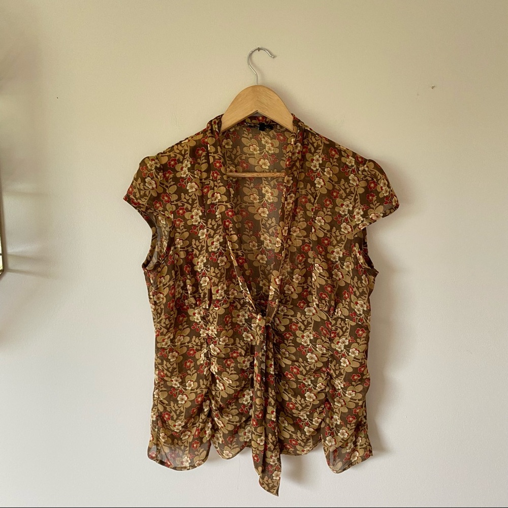 Floral Blouse with Tie Front